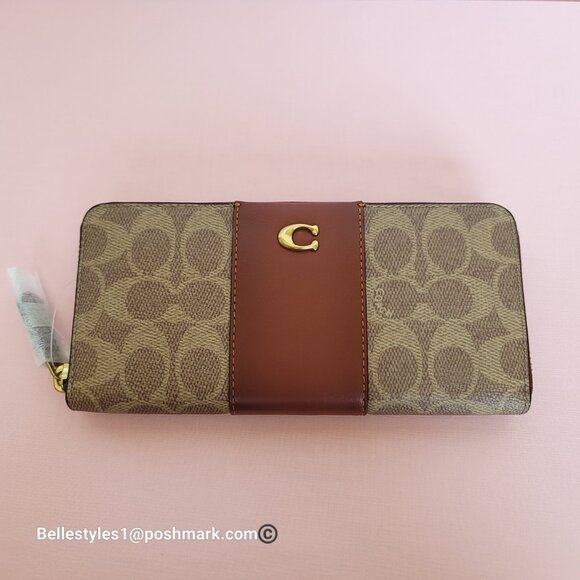 COACH Slim Accordion Zip Wallet In Signature Canvas with Back Slip Pocket- Tan R - Picture 8 of 16